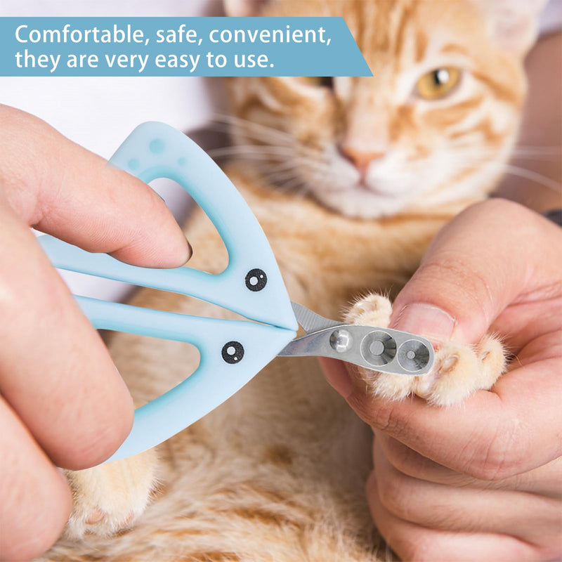 Cat Claw Scissors, Cat Nail Scissors, Cat Claw Cutter, Stainless Steel Double Round Hole 2 & 4 mm Professional Cat Claw Cutter, Cat Nail Scissors, Cat Nail Clipper for Small Animals Puppy Cat (Blue) - BeesActive Australia
