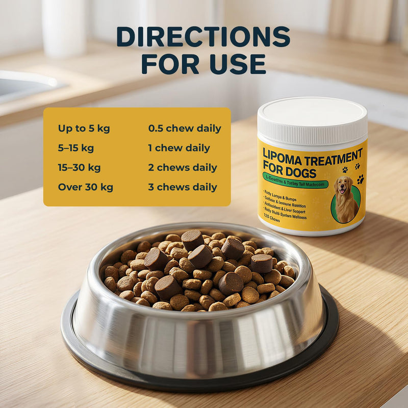 Lipoma Treatment for Dogs, L-Carnitine & Mushroom Soft Chews for Lumps and Bumps, Supports Fat Metabolism, Immune & Cellular Wellness, Omega-3 & CoQ10 Dog Supplement
