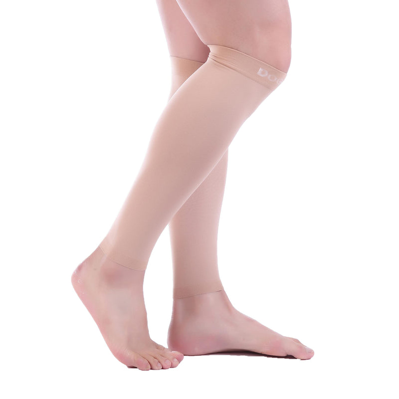 Doc Miller Calf Compression Sleeve for Petite Women & Men, 20-30mmHg, Footless Leg Sleeve Brace for Varicose Veins, Pregnancy, Running & Cycling, Knee-High, Shin Splints, Recovery, 1 Pair Large Beige - BeesActive Australia