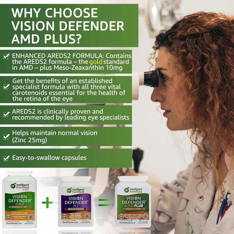 Vision Defender Plus Eye Supplement: AREDS2 Formula Vitamins, Minerals (Lutein, Zinc) Enhanced with Meso-Zeaxanthin for Complete Eyes/Eyesight Health Care & Support. 60 Easy-to-Swallow Vegan Capsules | Enhanced Eye Health Vitamins, Lutein & Zeaxanthin,...