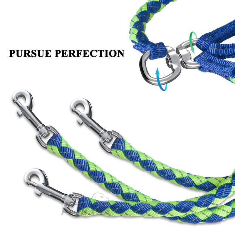 3 Dog Leash No Tangle, 4.6ft Heavy Duty Splitter Coupler, Reflective Strong Triple Multi Way Lead Split, Soft Padded Handle, for Walking Three Medium Large Dogs That Pull - Green - BeesActive Australia