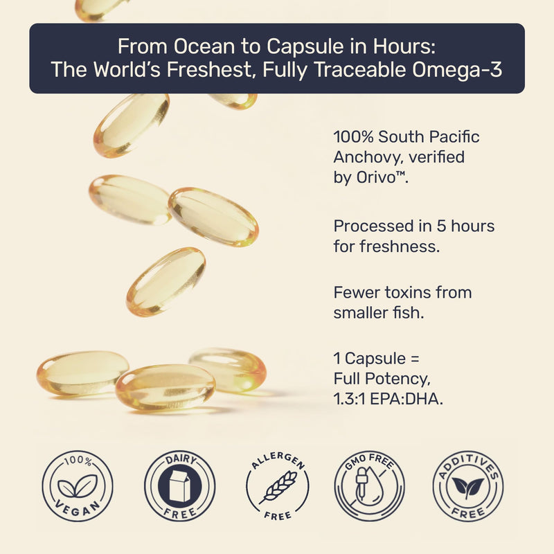 Omega 3 Fish Oil 1200mg (480mg EPA/360mg DHA per Capsule) High Strength, Ultra Pure, Eco Friendly 60 Capsules, 2 Months Supply. GMP & Friends of The Sea Certification
