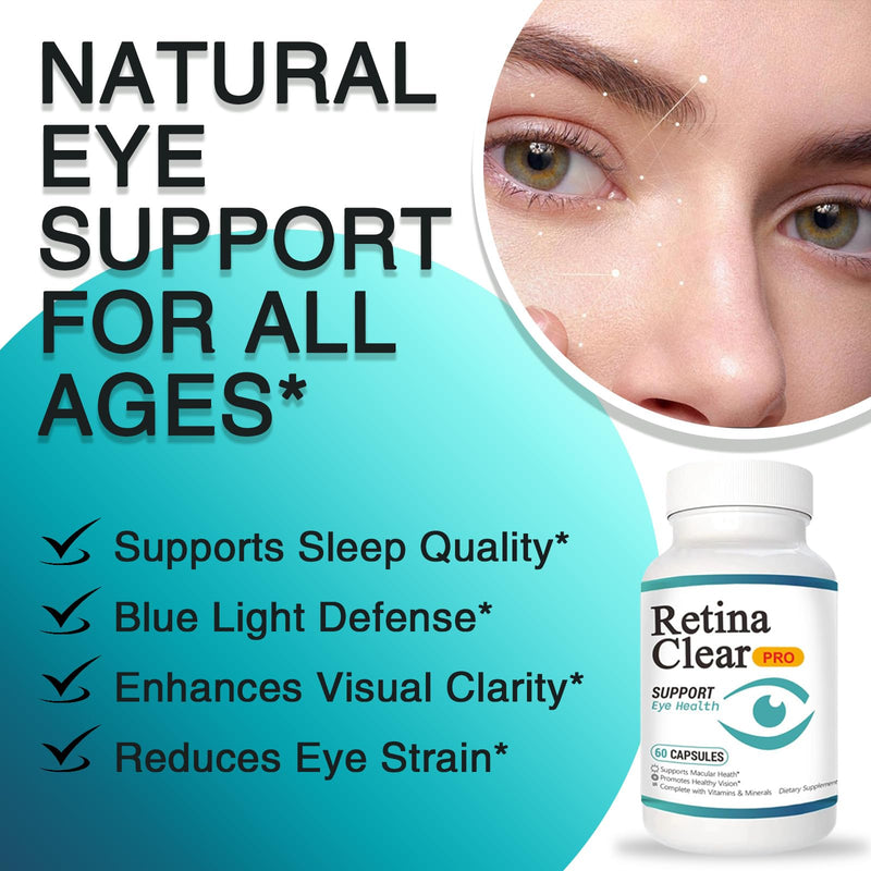 Retina Clear Pro Eye Health Support Supplement, with Minerals and Vitamins, Lutein and Bilberry Extract Supports Visual Clarity, Eye Fatigue Relief & Focus（2PCS）