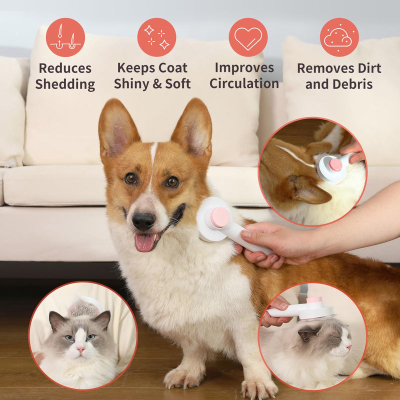 Cat Brush for Shedding, Cat Hair Brush for Indoor Cats, HYPERSPACE Pet Grooming Brush with Release Button, Self Cleaning Slicker Brush for Dogs Small Medium Large Breeds, with Massage Brush Teeth - BeesActive Australia