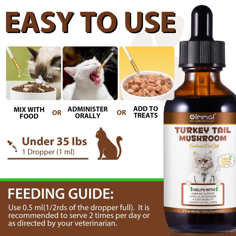 Turkey Tail Mushroom for Cats,Turkey Tail Mushroom Liquid Extract for Immune & Digestive, Joint, Energy,Cat Mushrooms Drop with Turmeric & Probiotic,Faster Absorption- 60ml