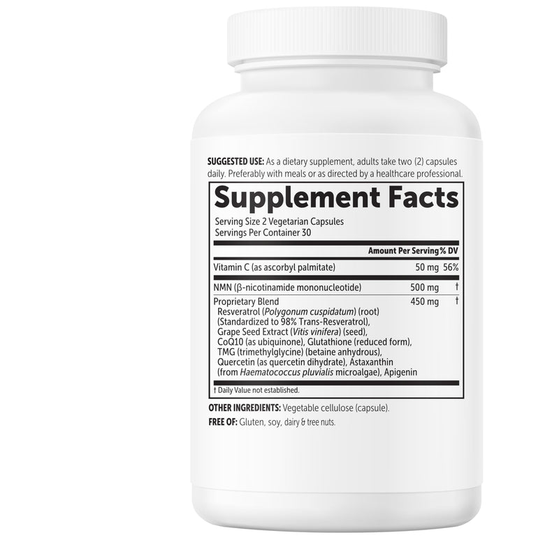 Micro Ingredients NMN Complex 1,000 mg Per Serving, 60 Veggie Capsules | 10-in-1 with Nicotinamide Mononucleotide, Resveratrol, Astaxanthin, TMG & CoQ10. NAD+ Supplement Precursor. Filler Free. 60 Count (Pack of 1)
