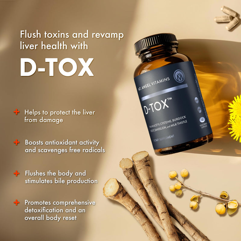Mt. Angel Vitamins D-Tox - Advanced Liver Cleanse & Detox Repair Supplement, Supports Fatty Liver Health & Enzyme Reduction with Milk Thistle, NAC, and Dandelion Root - 60 Capsules 1 Count (Pack of 60)