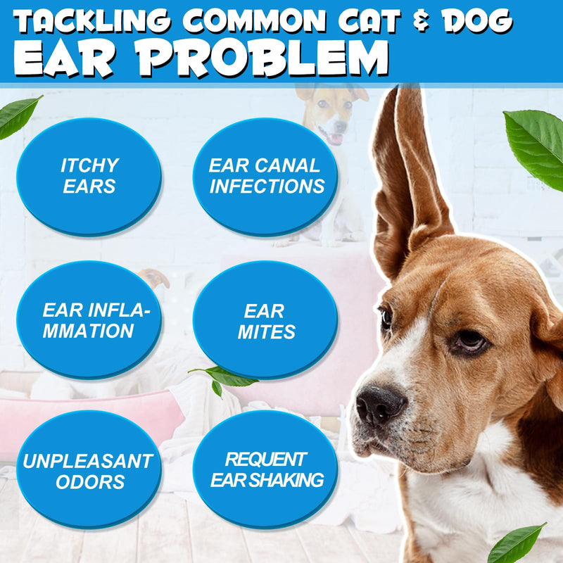 Ear Drops for Dogs 60ML, Cat & Dog Ear Cleane, Dog and Cat Ear Drops Soothes Itchy Ears, Reduces Swelling, Odour, Ear Odor, Stop Head Shaking