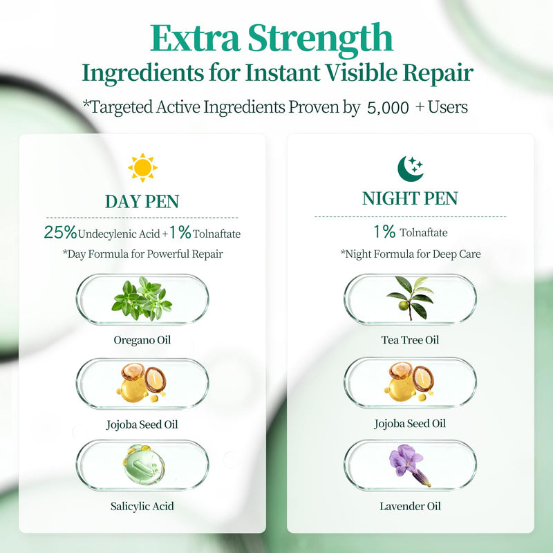 Apuree Antifungal Pen Extra Strength: 25% Undecylenic Acid 1% Tolnaftate | 6Pcs Day & Night Care Nail Fungus Pen | FSA-HSA | Fungal Nail Treatment Repair For Damaged Yellow Discolored Thick Nails Clear