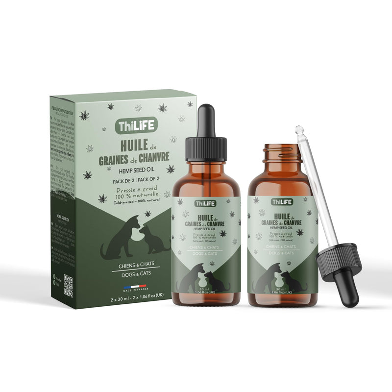 Hemp Seed Oil for Dogs and Cats | Omega 3 6 9 | Vitamins A/B/D/E for Pets | Anti-stress food supplement, acts on anxiety, joints and sleep. (2 natural oils) 2 natural oils