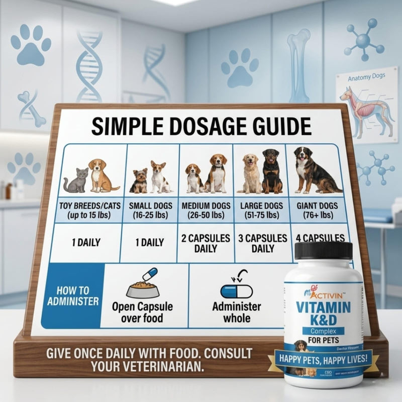 Vitamins K and D Complex K1 & K2 (MK4 & MK7) + Vitamin D3, Help Maintain Strong Bones | Promote Healthy Heart | Boost Immune System | Support Muscle Function for Pets |120 Capsules.