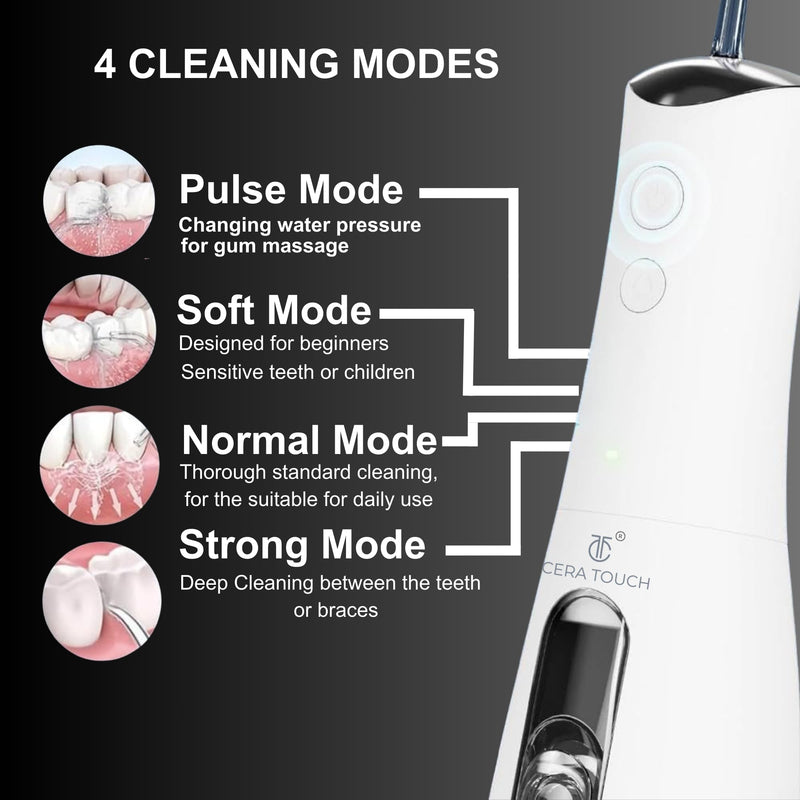 Water Flosser for Teeth Cleaning and Flossing | 4 Modes Rechargeable Cordless Oral Irrigator | IPX7 Waterproof | 300ml Water Tank Teeth Cleaner | Portable Electric Dentel Flossers for Home and Travel
