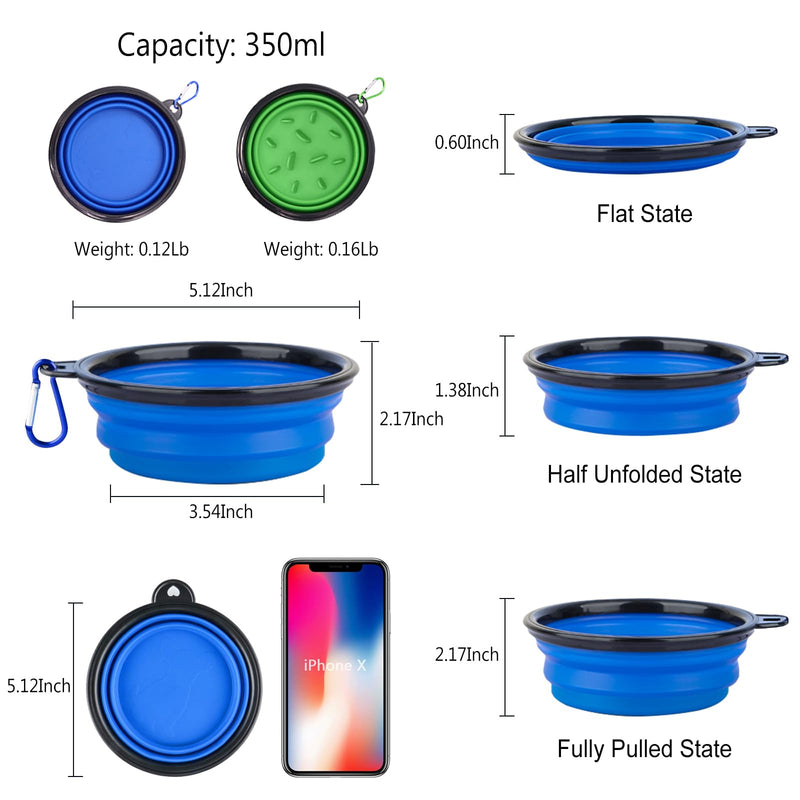 Portable Pet Travel Dog Bowls, 2 Pack Convenient Collapsible Dog Bowls, Small Pet Slow Feeder Design for Dogs Cats Feeding Watering with 2 carabiners - BeesActive Australia
