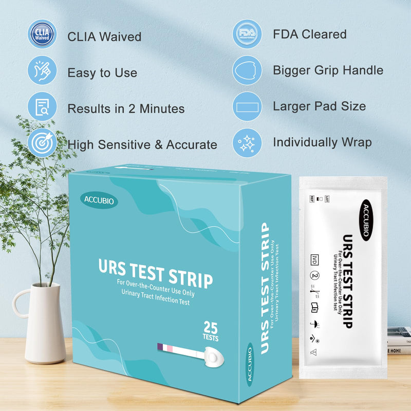UTI Test Strips, Urinary Tract Infection Testing Kit, Home Rapid Detection for Leukocytes and Nitrite, at Home UTI Testing, Clean Grip Handle, UTI Test Kit Individually Wrapped, 25 Strips 25 Count