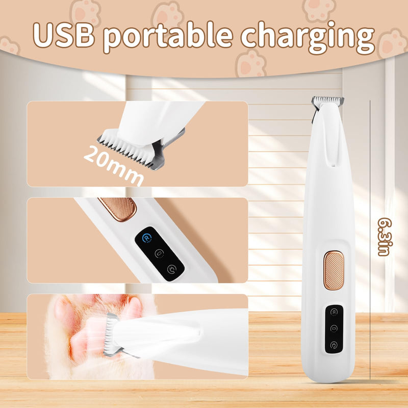 Upgraded Dog Paw Trimmer, Paw Trimmer for Dogs, Rechargeable Pet Shaver with LED Light, Low Noise Pet Hair Clippers for Paws Eyes Ears Face Rump