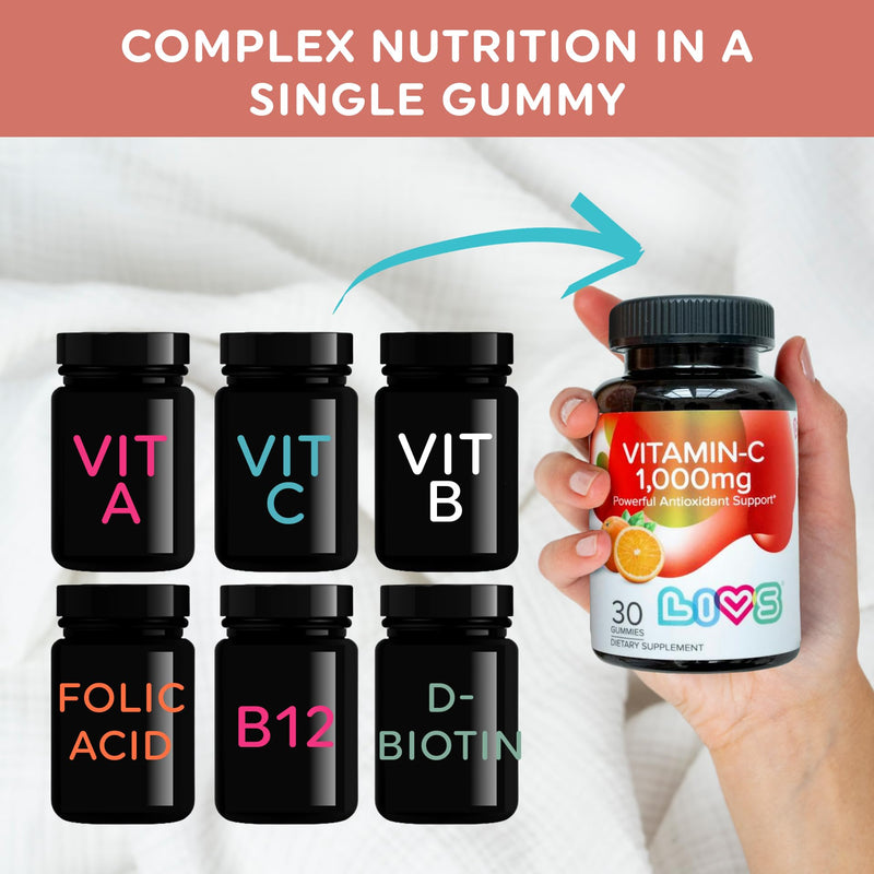 Vitamin C 1000mg Gummies for Kids & Adults |Antioxidant & Immune Support Supplement | Vegan Multivitamin for Hair, Skin & Nails | Non-GMO, Gluten-Free, Gelatin-Free Chewable 1000mg Per Serving 30 Ct 1000MG Vitamin C 30 Count (Pack of 1)