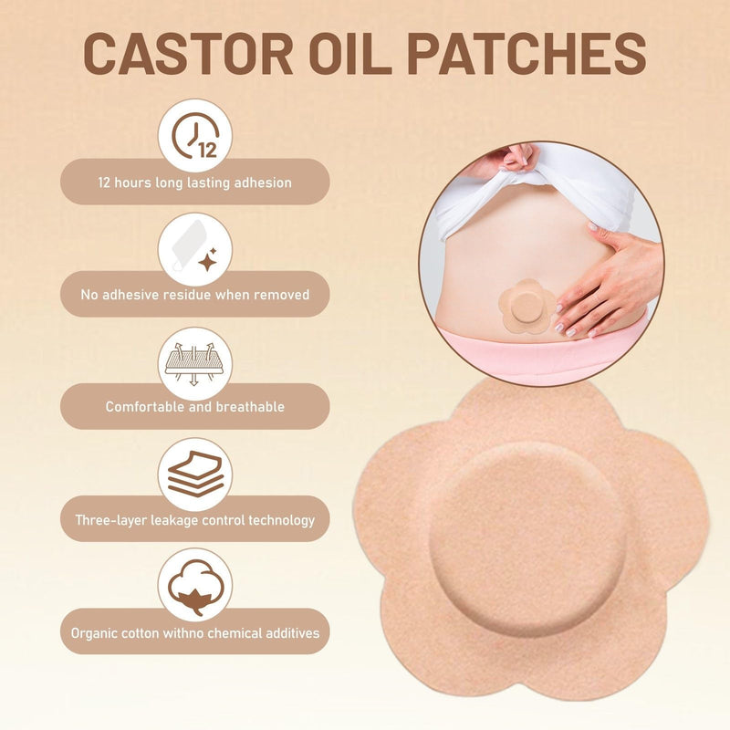 50 PCS Castor Oil Patches, Castor Oil Belly Button Patch, Disposable Organic Cotton Self-Adhesive Pads, Anti Leakage Design, Breathable & Portable, No Wash (Flowers, Beige) - BeesActive Australia