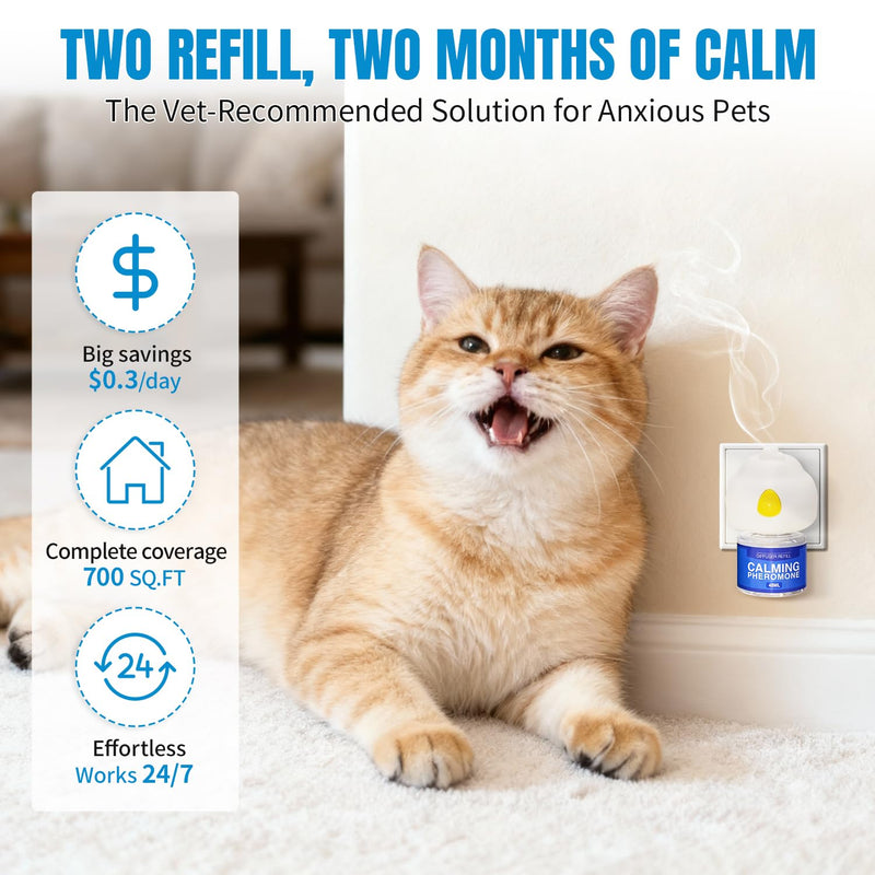 Cat Calming Diffuser Pheromones Effectively Relieve Anxiety Stress Cat Pheromones Calming Diffuser Refill Comfort for Cats Reduce Fighting Spraying Scratching Calm Relaxing