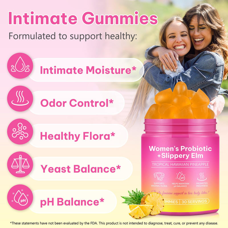Feminine Balance Gummies for Women, Vaginal Probiotics with Prebiotics & Lactobacillus Probiotic Blend, Supports pH Balance & Immune Health, Womens Probiotic Slippery Elm (60 Count (Pack of 1)) 60 Count (Pack of 1)