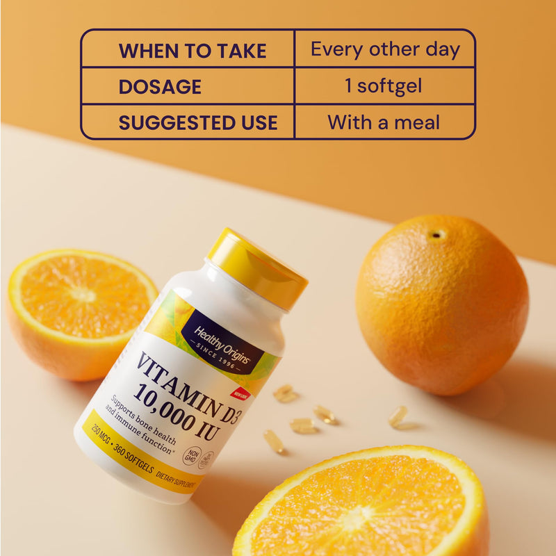 Healthy Origins Vitamin D3 10,000 IU 250 mcg, 120 Softgels 120 Count (Pack of 1)