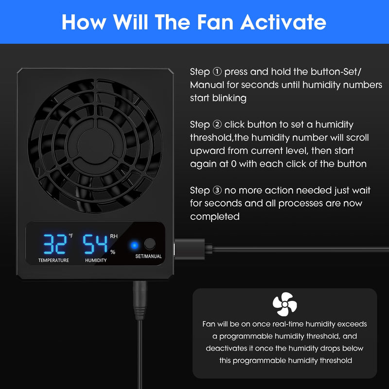 Reptile Terrarium Thermometer Hygrometer with Dehumidifier Ventilation Fan for Pet Rearing Box Reptile Tank LED Digital Thermometer and Humidity Gauge for Snake Bearded Dragon Gecko - BeesActive Australia