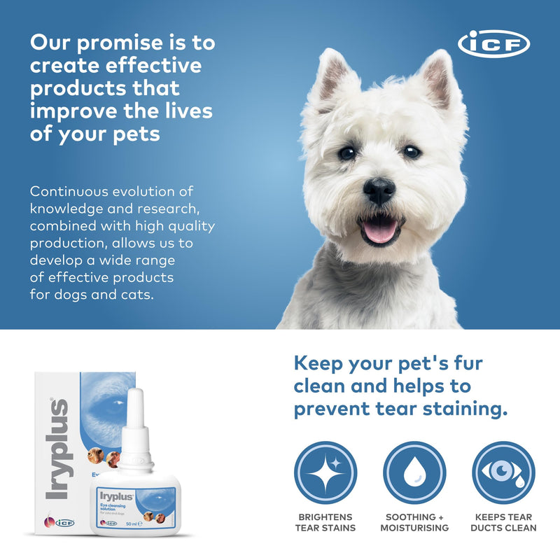 ICF | Iryplus Eye Solution for Dogs and Cats | Gentle Cleansing & Soothing Formula | Removes Secretions, Scabs & Mucus Around Eye | Chamomile | 50ml
