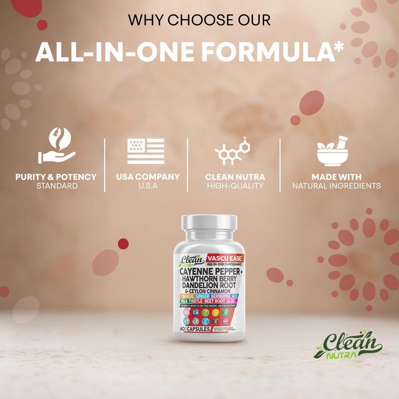 Clean Nutra Cayenne Pepper Capsules Supplement with Hawthorn Berry, Dandelion Root, Ceylon Cinnamon, Garlic, Ginger, Berberine, Apple Cider Vinegar, Milk Thistle, Beet Root, Aloe Vera Pills & More - BeesActive Australia