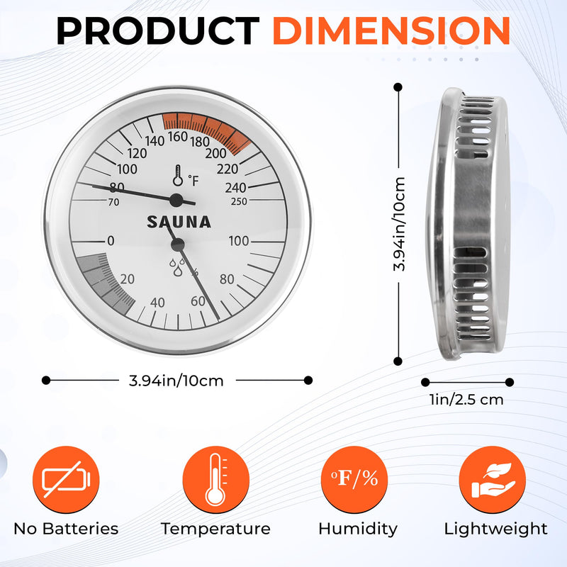 Golden Wave Sauna Thermometer & Hygrometer 2-in-1 – Fahrenheit (70-250°F) for Infrared/Steam Rooms, No Batteries, Wall-Mount - BeesActive Australia