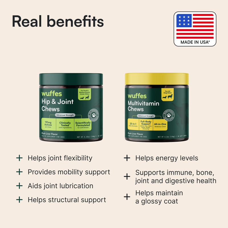 Wuffes Hip and Joint Supplement for and 23-in-1 Multivitamin Bundle for Dogs (Small & Medium Breed) Small & Medium Breed