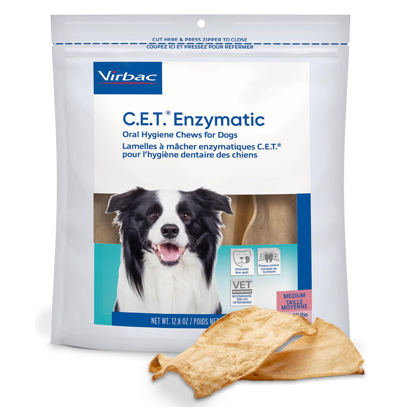 Virbac C.E.T.® Enzymatic Oral Hygiene Chews for Dogs, Medium - Plaque & Tartar Control - Single Layer Beefhide with Exclusive Dual-Enzyme System & Tasty Chicken Flavor - Easy to Give Dog Dental Chew 12.8 Ounce (Pack of 1) Medium 26-50lbs