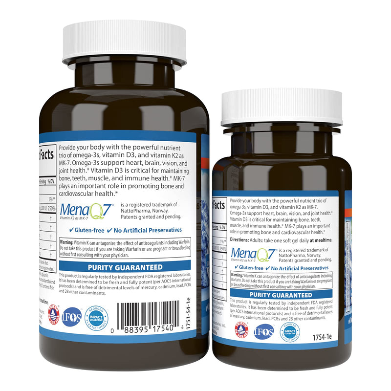 Carlson Elite Omega-3 Plus D & K, 700 mg, Omega-3s, Lemon, 60 + 30 Softgels | plus Vitamin D3 and K2 as MK-7 60 30 Soft Gels