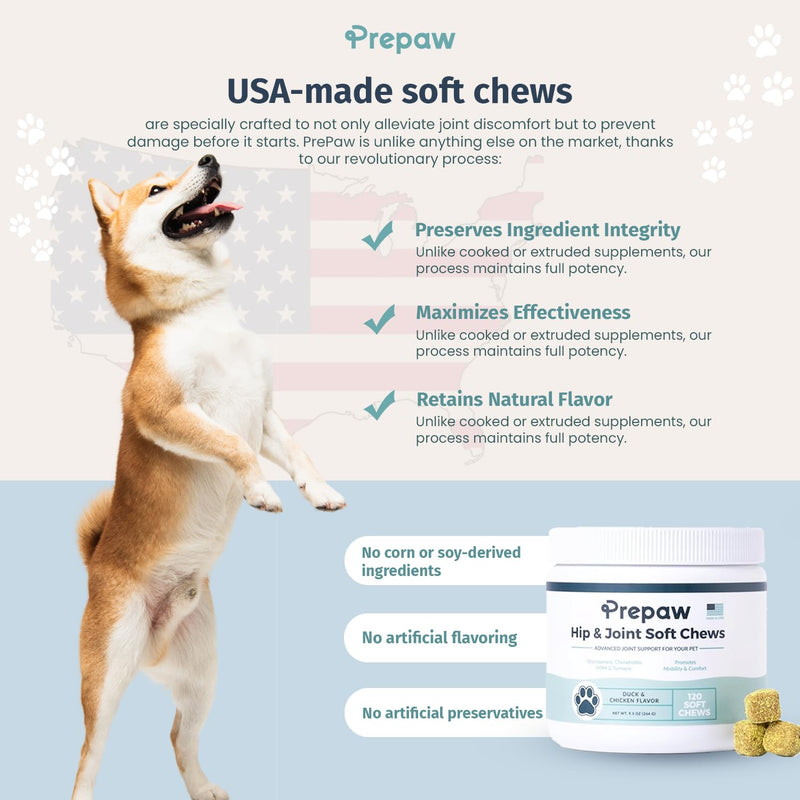 Hip and Joint Supplement for Dogs with Natural Ingredients Glucosamine Chondroitin MSM Turmeric and Collagen Dog Joint Soft Chews for Mobility Support USA Made 120 Count