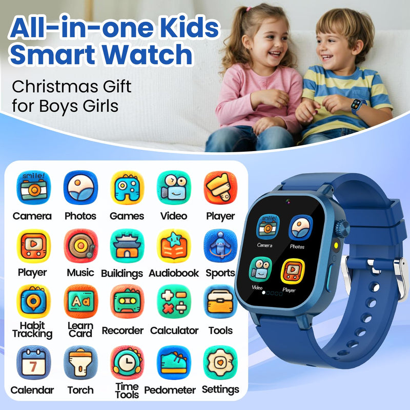 Waterproof Smart Watch for Kids Boys Ages 5-12 with 39 Games, HD Camera, Video, Music, Habit Tracking, Alarm, Pedometer, Kids Smart Watch Chrismars Birthday Gift for Boys Age 5 6 7 8(Blue) Blue - BeesActive Australia