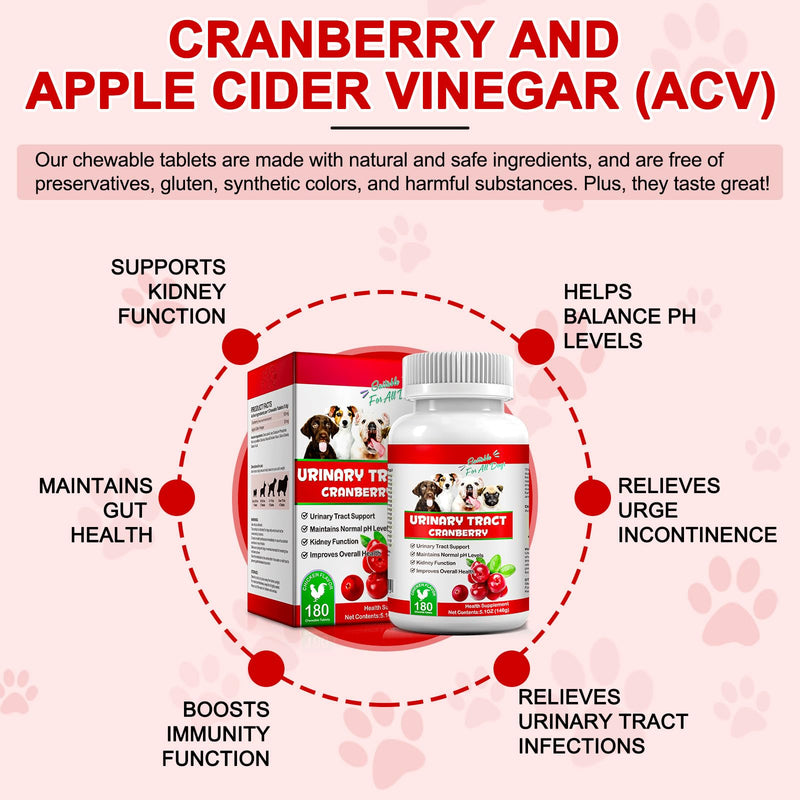 Urinary Tract Treatment for Dogs, 180PCS Natural Dogs Urinary Tract Infection Tablets Supports Bladder & Kidney, Keep Pet Renal Health & UTI Care Dogs, Chicken Flavor