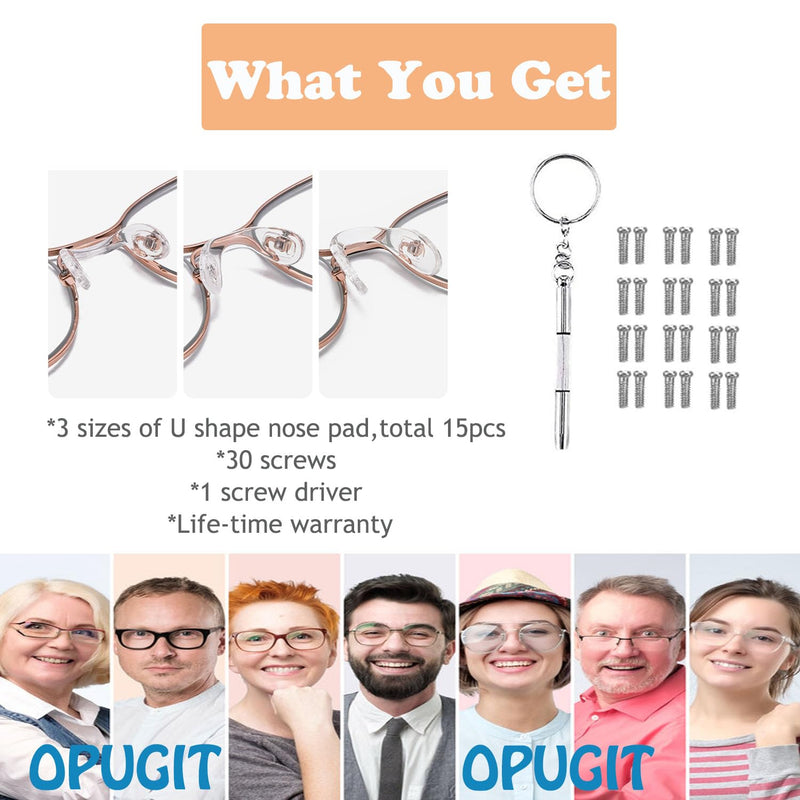 15 pcs,3 sizes Eyeglasses Nose Pads,U Shaped Eyeglasses Nose Pads Screw-in eyeglass nose piece soft silicone nose pad for Eye Glasses Sunglass Eyewear