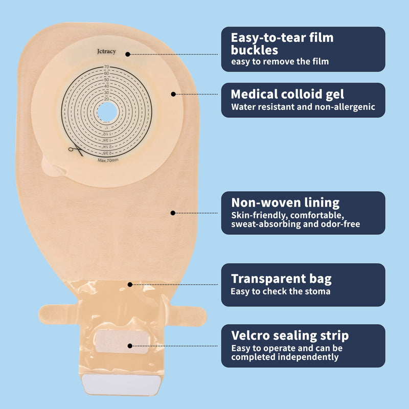 Colostomy Bags,20PCS Ostomy Bags One-Piece Ostomy Supplies 20mm-70mm Cut to Fit Drainable Pouch with Closure for Ileostomy Stoma Care. - BeesActive Australia