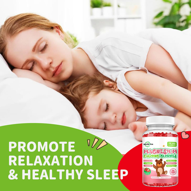 Kids Magnesium Glycinate Gummies, Magnesium Supplement with L-Theanine, Vitamin B6, D3 for Kids & Adults, Calm Magnesium for Sleep Relaxation,Brain,Bones,Sugar Free Strawberry 120ct 60 Count (Pack of 2)