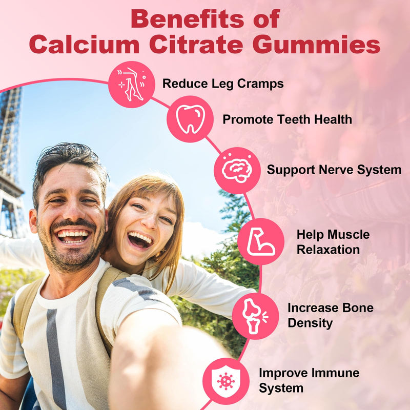 Chewable Calcium Citrate Gummies Calcium Supplement for Women & Men | For Bone, Muscle, Teeth, Immune Support, High Absorption Calcium, Sugar Free, Strawberry Flavor, 120 Count 60 Count (Pack of 2)