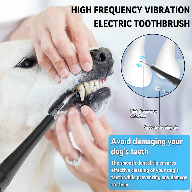 JOLOVE Dog Tooth Cleaning Kit, Pet Tooth Cleaning Kit with LED Light, Electric Dog Teeth Cleaning Tools 5 Cleaning Intensities, 2 Repalceable Heads For Removal of Food Residue