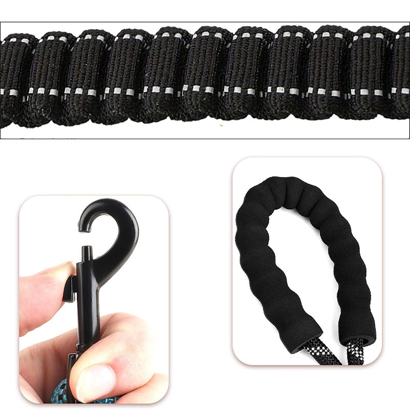 Double No Tangle Dog Leash 360° Swivel Reflective Rope Leash with Two Padded Handle Shock Absorbing Bungee Leash Walking Training Leash for Medium Large Dogs M(35" rope+20"-35"bungee) Black - BeesActive Australia