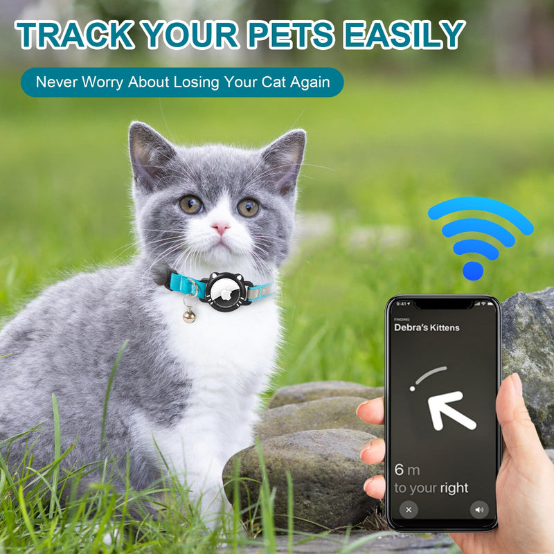 Agoum Lux Airtag Cat Collar AirTag Collar Cat Reflective with Safety Clasp Bell Cat Collars with Airtag Case Adjustable for Cats, Blue, XS (17.5-23 cm) XS (17.5-23 cm) - BeesActive Australia