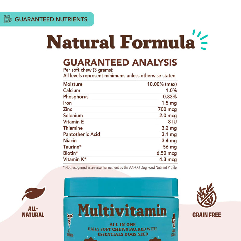 Natural Dog Company 25-in-1 Multivitamin for Dogs – Vet-Formulated Soft Chews for Puppies, Adults & Seniors, Supports Joints, Skin, Coat, Immune & Heart Health, NASC Certified, 180 Count