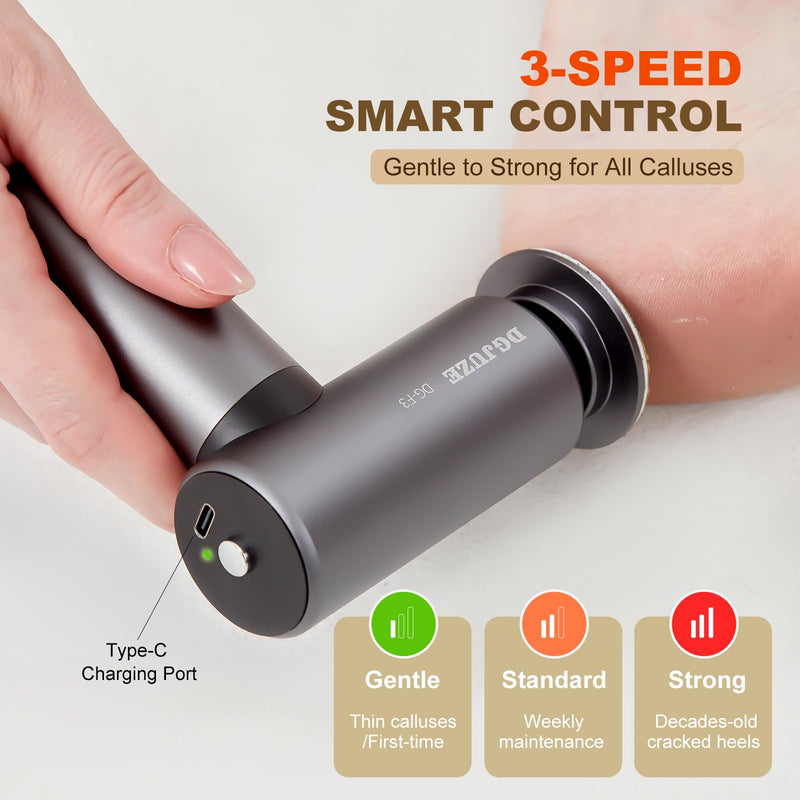Premium Electric Foot Callus Remover, Ergonomic T-Grip 2600mAh Rechargeable 3-Speeds All Metal Foot File for Dead Skin Cracked Heels Pedicure kit at Home with 60pcs Sandpaper Pads Grey