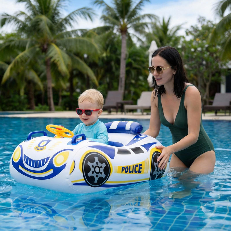 Baby Pool Float for Toddlers 12-48 Months 3D Car Inflatable Swim Float with Steering Wheel Heavy Duty 0.35mm PVC Infant Swim Pool Float Safe No Flip Swimming Toddler Floaties for Boys&Girls1-5 Years Blue&White