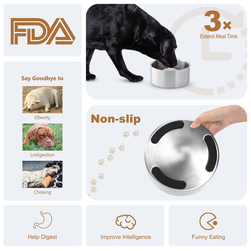 Dog Bowl Slow Feeder, Non Slip Heavy Dog Food Bowl, BPA Free, 304 18/8 Stainless Steel Slow Feeder Dog Bowls for Fast Eater, Dog Dish to Slow Down Eating for Small Medium Large Dogs, 27oz - BeesActive Australia