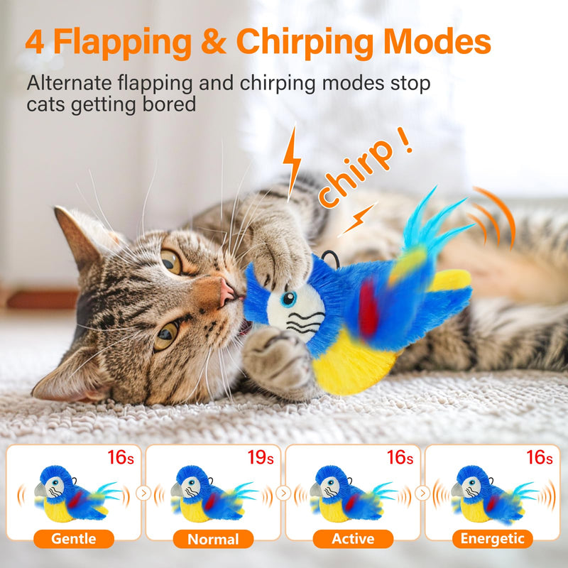 Cat Toys for Indoor Cats, Flapping Bird Cat Toy, Electric Simulated Chirping Bird Interactive Cat Toy with Flappy Wings, Rechargeable Touch Activated Cat Toys with Catnip and Feather - Bule B-Blue - BeesActive Australia