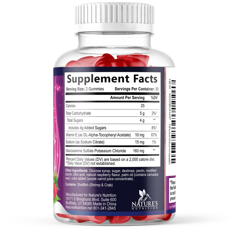 Joint Support Gummies - Glucosamine Plus Vitamin E Nature's Joint Support Supplement for Occasional Discomfort for Back, Knees & Hands - Cartilage & Joint Health & Flexibility Support - 60 Gummies 60 Count (Pack of 1)
