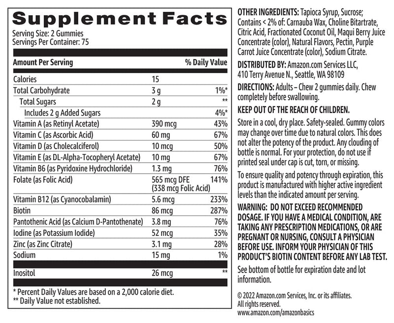 Amazon Basics Adult Multivitamin Gummies, Mixed Berry & Cherry, 150 Gummies, 75-Day Supply, Pack of 1 (Previously Solimo) 150 Count (Pack of 1) - BeesActive Australia