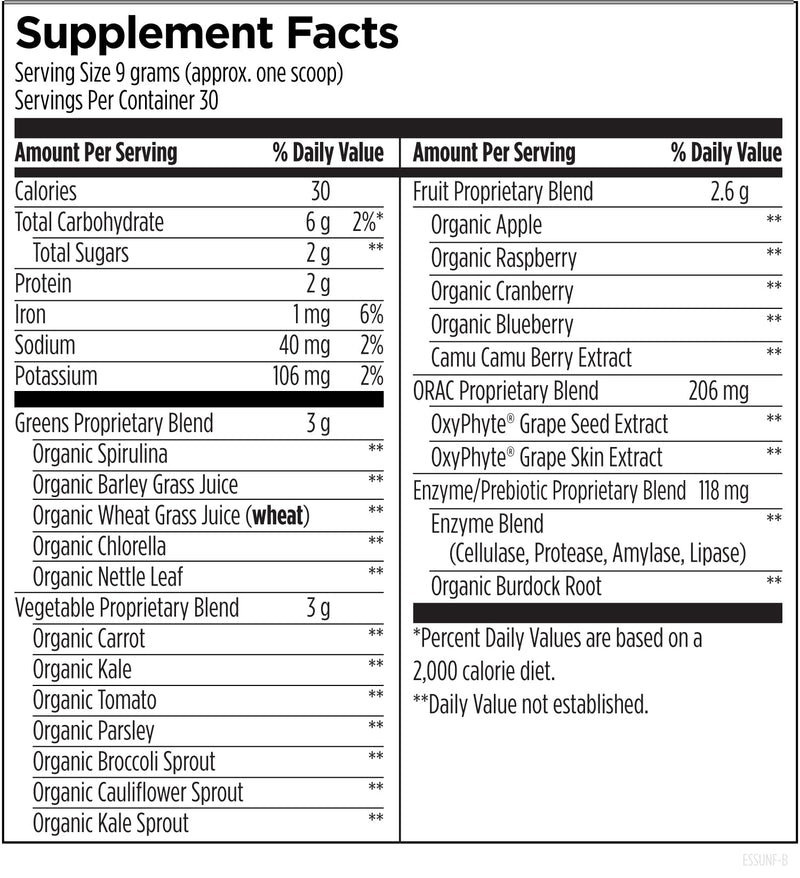 Designs for Health EssentiaGreens and Reds (Unflavored, 30 Servings), Vegan Superfood Powder with Spirulina, Kale, Apple & More, for Daily Nutrition and Digestive Health
