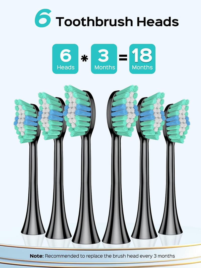 COSLUS Sonic Electric Toothbrush for Adults: 47000 VPM for Deep Cleaning & Whitening with Travel Case - 5 Modes for Sensitive Teeth & Braces, Wireless Charging, 6 Brush Heads for Home Family, Black 1 Count (Pack of 1)